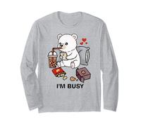 Funny Polar Bear Im Busy Boba Tea Snacks Zoo Niños Niñas Niños Manga Larga