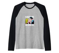 Funny Pop Art Kiss Me I'm Irish San Patricio PAPL2129 Camiseta Manga Raglan