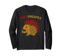 Funny Porcupine Pineapple Animal Pun TShirt Tropical Humor Manga Larga