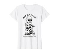 Funny Psychology Only Jung Once Immature Forever Triciclo Camiseta gráfica económica, Mujer, Blanco, L