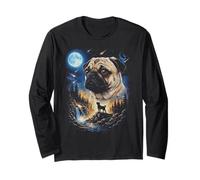 Funny Pug Aullando a la Luna Manga Larga