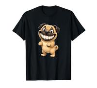 Funny Pug Cartoon Dog Sonriendo con Dientes Grandes Camiseta gráfica económica