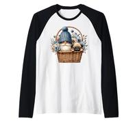 Funny Pug Dad Gnome With Blue Flower Decor For Pug Lover Camiseta Manga Raglan