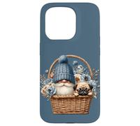 Funny Pug Dad Gnome With Blue Flower Decor For Pug Lover Carcasa para iPhone 15 Pro