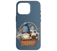 Funny Pug Dad Gnome With Blue Flower Decor For Pug Lover Carcasa para iPhone 16 Pro