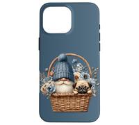 Funny Pug Dad Gnome With Blue Flower Decor For Pug Lover Carcasa para iPhone 16 Pro Max