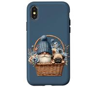 Funny Pug Dad Gnome With Blue Flower Decor For Pug Lover Carcasa para iPhone X/XS