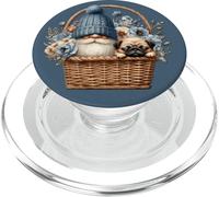 Funny Pug Dad Gnome With Blue Flower Decor For Pug Lover PopSockets PopGrip para MagSafe