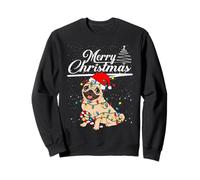 Funny Pug Dog Christmas Lights Santa Hat Candy Cane Xmas Sudadera