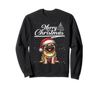Funny Pug Dog Christmas Lights Santa Hat Candy Cane Xmas Sudadera
