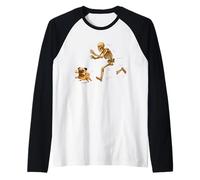 Funny Pug Dog Halloween Steal Bone Skeleton Chase Spooky Pug Camiseta Manga Raglan