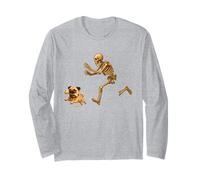 Funny Pug Dog Halloween Steal Bone Skeleton Chase Spooky Pug Manga Larga