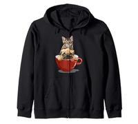Funny Pug & Gray Brown Tabby Kitten Cat in Coffee Mug Lover Sudadera con Capucha