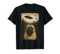 Funny Pug Perro Extraterrestre Invasión OVNI Asustado Mascota Ciencia ficción Humor Camiseta