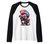 Funny Punk Pug, perro gótico Rock'n Roll, banda de guitarra divertida Camiseta Manga Raglan