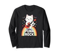Funny Punk Rock Cat, Rock and Roll Guitarra Música Rock Band Manga Larga