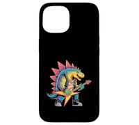 Funny Punk Rock Stegosaurus Dinosaur Playing Guitar Carcasa para iPhone 15
