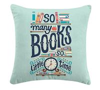 Funny Quotes So Many Books So Little Time - Funda de almohada divertida, decoración de club de libros de lectura, decoración de dormitorio universitario, funda de cojín para sofá cama, decoración del hogar, 18 x 18 pulgadas, gran regalo para amantes de los libros