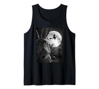 Funny Rabbit Selfie Luna Llena Bosque de Brujas Volador Halloween Camiseta sin Mangas