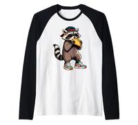 Funny Raccoon, Common Raccoon Eating a Taco Camiseta Manga Raglan