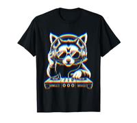 Funny Raccoon DJ with Headphones and Turntable Camiseta