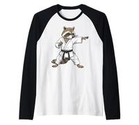 Funny Raccoon Doing Karate Samurai Ninja Raccoon Camiseta Manga Raglan