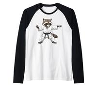Funny Raccoon Doing Karate Samurai Ninja Raccoon Camiseta Manga Raglan