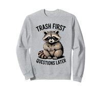 Funny Raccoon Meme Humor Trash Primeras preguntas Más tarde Diversión Sudadera