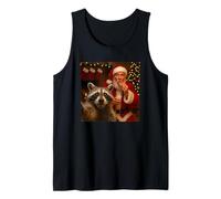 Funny Raccoon Selfie with Santa Eating Cookies and Drinking Camiseta sin Mangas