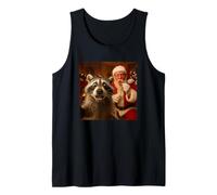 Funny Raccoon Selfie with Santa Eating Cookies Christmas Camiseta sin Mangas