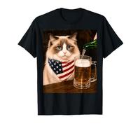 Funny Ragdoll Cat Drinking Beer 4th of July Camiseta