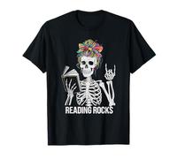 Funny Reading Rocks Skeleton Preescolar Escuadrón de alfabetización Pasado Camiseta