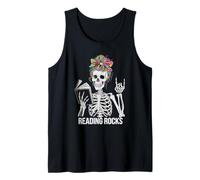 Funny Reading Rocks Skeleton Preescolar Escuadrón de alfabetización Pasado Camiseta sin Mangas
