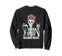 Funny Reading Rocks Skeleton Preescolar Escuadrón de alfabetización Pasado Sudadera