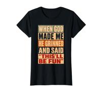Funny Religious God Grinned When He Made Me Camiseta gráfica económica, Mujer, Negro, M