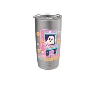 Funny Retro Arcade Halloween Ghost Gamer Boy Girl Kid Vaso térmico de acero inoxidable de doble pared