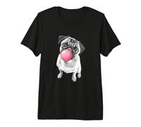 Funny Retro Kids Vintage Pink Bubble Gum Pug Dog Lover Camiseta Premium