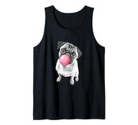 Funny Retro Kids Vintage Pink Bubble Gum Pug Dog Lover Camiseta sin Mangas