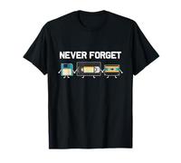 Funny Retro Shirts - Camiseta Retro Never Forget VHS - Disquete de casete de cinta VHS, Regalo de los años 80 y 90 - Unisex-Adultos - Manga Corta - S - Negro