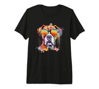 Funny Retro Vintage Bright Sunglasses Watercolor Boxer Lover Camiseta Premium