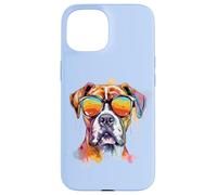 Funny Retro Vintage Bright Sunglasses Watercolor Boxer Lover Carcasa para iPhone 15