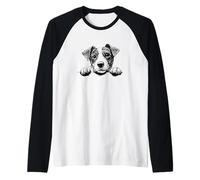 Funny Retro Vintage Logo Happy Face Jack Russell Terrier Camiseta Manga Raglan