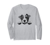 Funny Retro Vintage Logo Happy Face Jack Russell Terrier Manga Larga