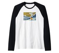 Funny Retro Vintage Surfing A Wave Golden Retriever Lover Camiseta Manga Raglan