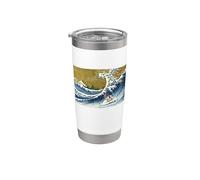 Funny Retro Vintage Surfing A Wave Piebald Dachshund Lover Vaso térmico de acero inoxidable de doble pared