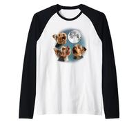 Funny Retro Vintage Three 3 Moon Howling Yorkshire Terrier Camiseta Manga Raglan