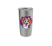 Funny Retro Vintage Women 80s 90s Blue Merle Corgi Dog Lover Vaso térmico de acero inoxidable de doble pared