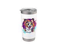 Funny Retro Vintage Women 80s 90s Blue Merle Corgi Dog Lover Vaso térmico de acero inoxidable de doble pared