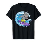 Funny Rhino está surfeando una Ola del océano 1 - Fan Fun Camiseta