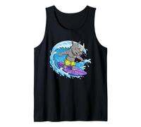 Funny Rhino está surfeando una Ola del océano 1 - Fan Fun Camiseta sin Mangas